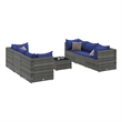 Afuera Living Contemporary 7 Piece Poly Rattan Lounge Set in Gray