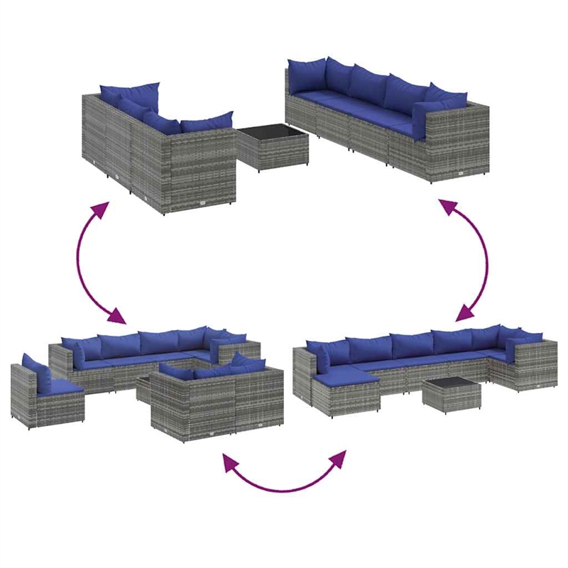 Afuera Living Contemporary Synthetic Poly Rattan 8 Piece Lounge Set in Gray