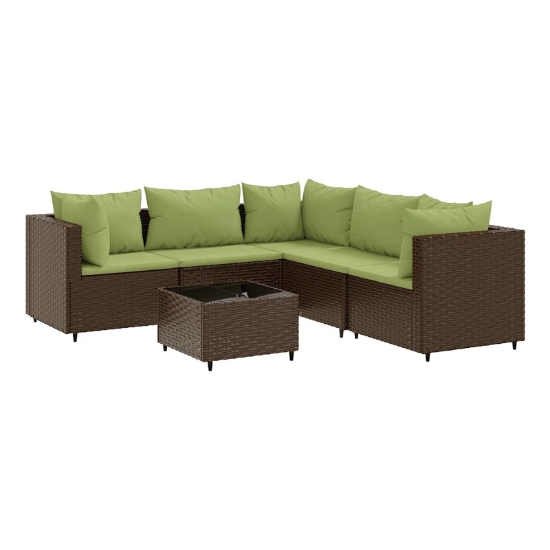 Afuera Living Contemporary 6 Piece Poly Rattan Lounge Set in Green/Brown