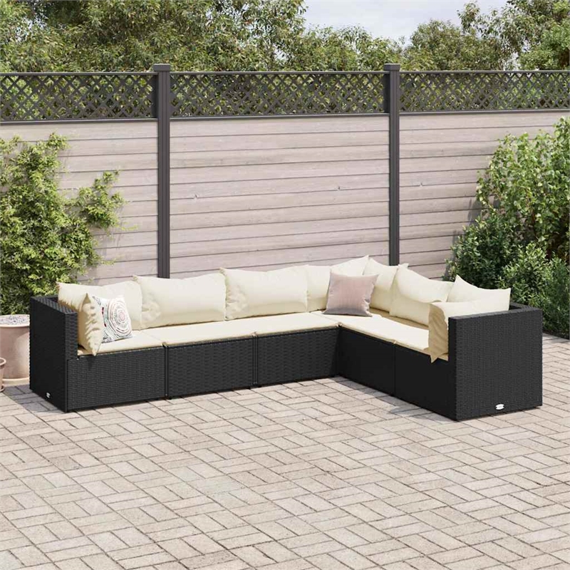 Afuera Living Contemporary 6 Piece Poly Rattan Small Lounge Set in Black