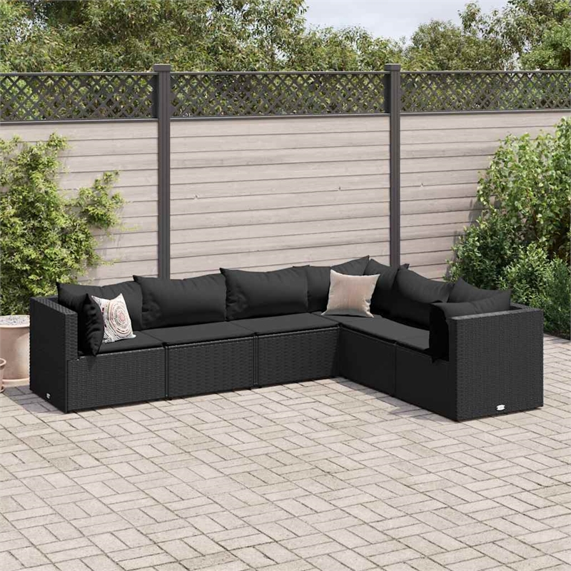 Afuera Living Contemporary 6 Piece Poly Rattan Lounge Set in Black
