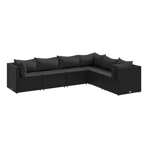 Afuera Living Contemporary 6 Piece Poly Rattan Lounge Set in Black