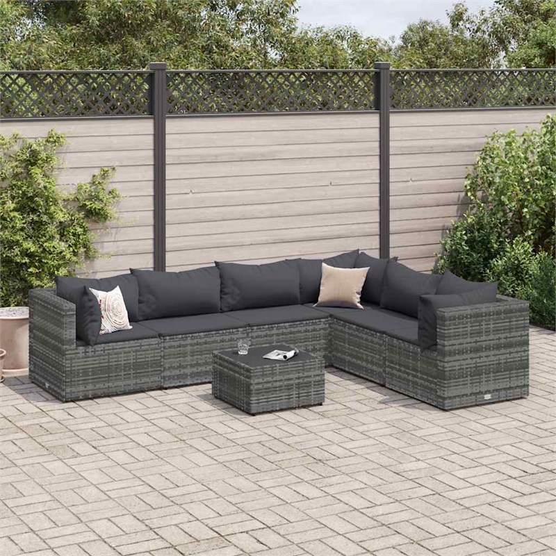 Afuera Living Contemporary 7 Piece Poly Rattan Small Lounge Set in Gray