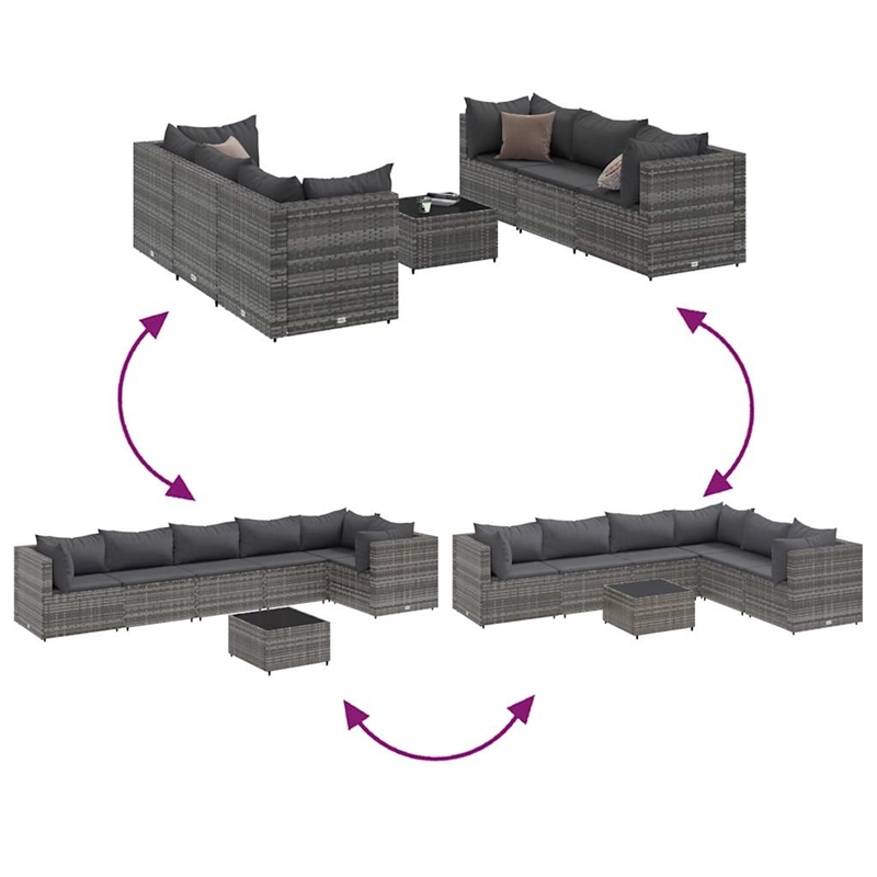 Afuera Living Contemporary 7 Piece Poly Rattan Small Lounge Set in Gray