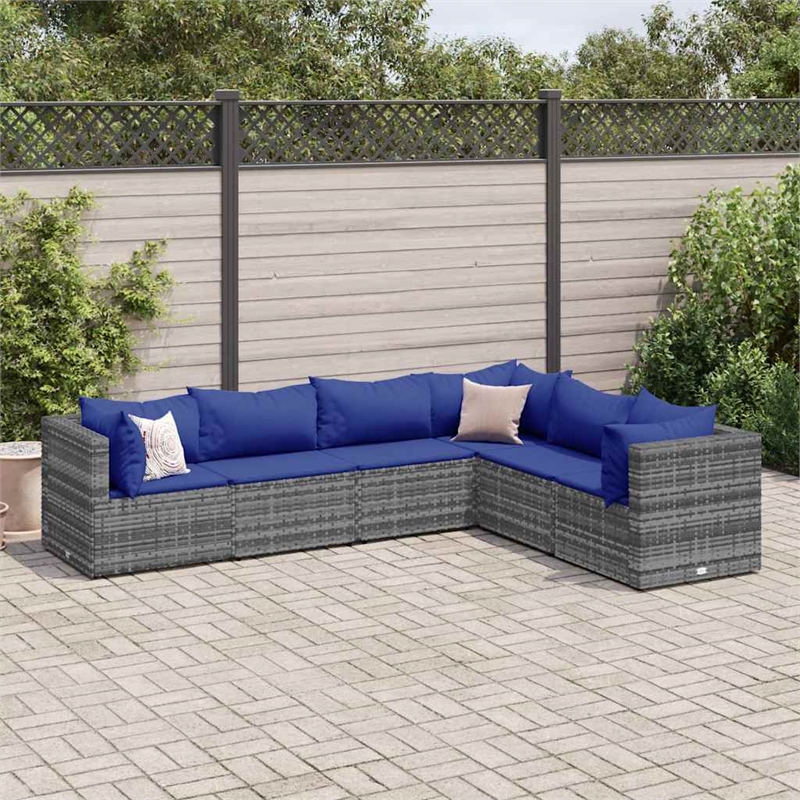 Afuera Living 6 Piece Poly Rattan Small Lounge Set in Gray/Blue