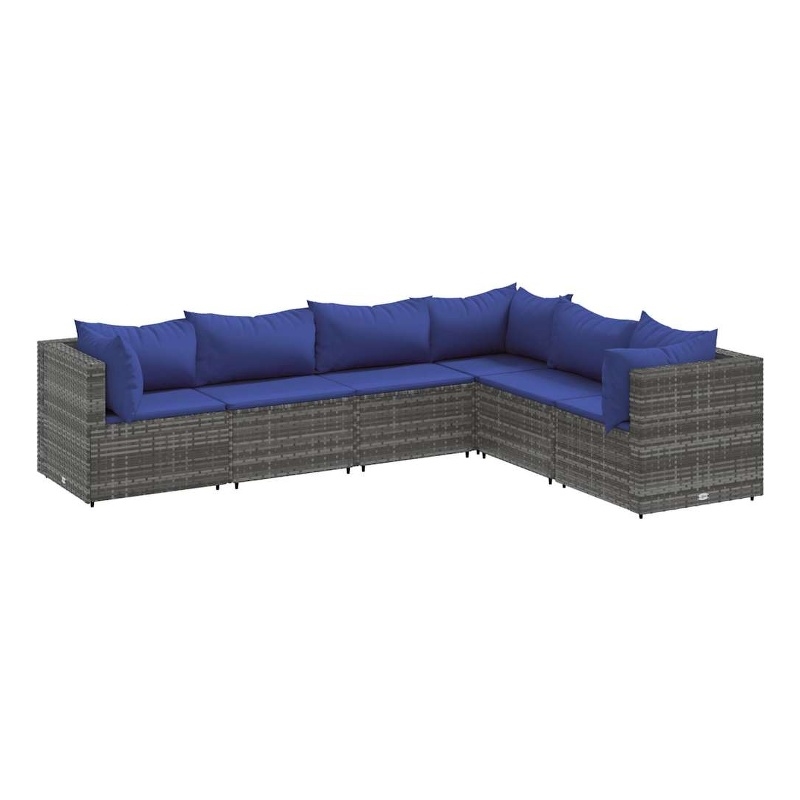 Afuera Living 6 Piece Poly Rattan Small Lounge Set in Gray/Blue