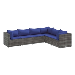 Afuera Living 6 Piece Poly Rattan Small Lounge Set in Gray/Blue