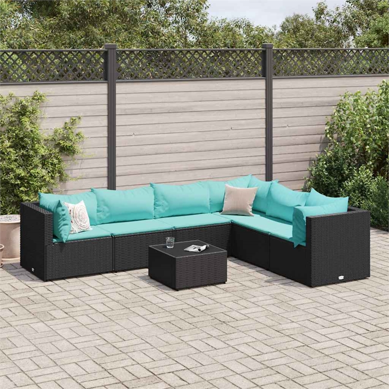 Afuera Living Contemporary Synthetic Poly Rattan 7 Piece Lounge Set in Black