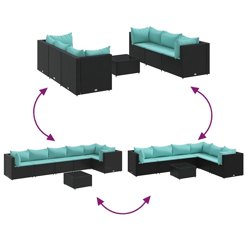 Afuera Living Contemporary Synthetic Poly Rattan 7 Piece Lounge Set in Black