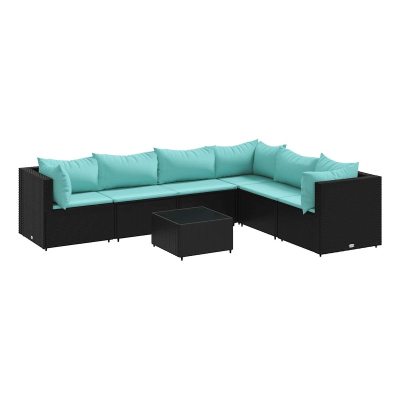 Afuera Living Contemporary Synthetic Poly Rattan 7 Piece Lounge Set in Black