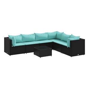 Afuera Living Contemporary Synthetic Poly Rattan 7 Piece Lounge Set in Black