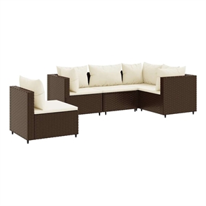 Afuera Living Contemporary 5 Piece Poly Rattan Lounge Set in Brown
