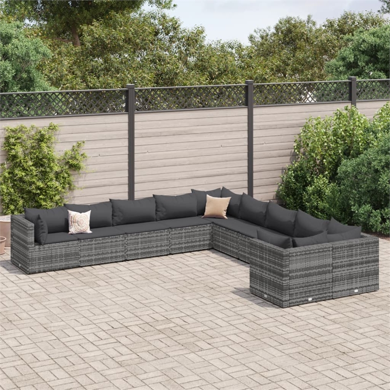 Afuera Living 10 Piece Poly Rattan Small Patio Sofa Set in Gray