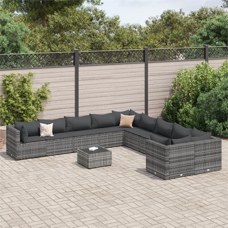 Afuera Living Contemporary 11 Piece Poly Rattan Patio Sofa Set in Gray
