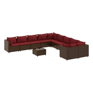 Afuera Living Contemporary 11 Piece Steel Patio Sofa Set in Red/Brown