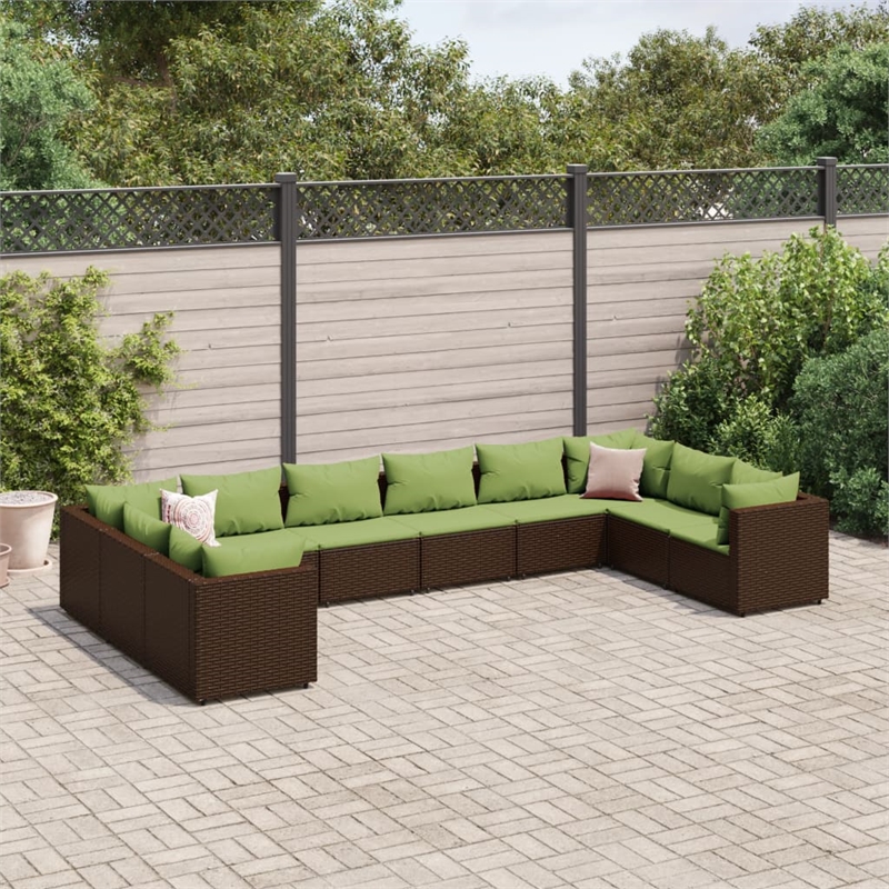 Afuera Living 10 Piece Poly Rattan Lounge Set in Green/Brown