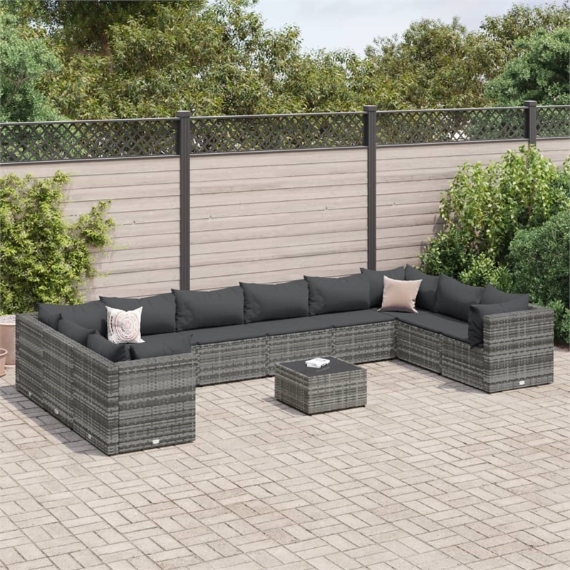Afuera Living Contemporary 11 Piece Poly Rattan Large Lounge Set in Gray