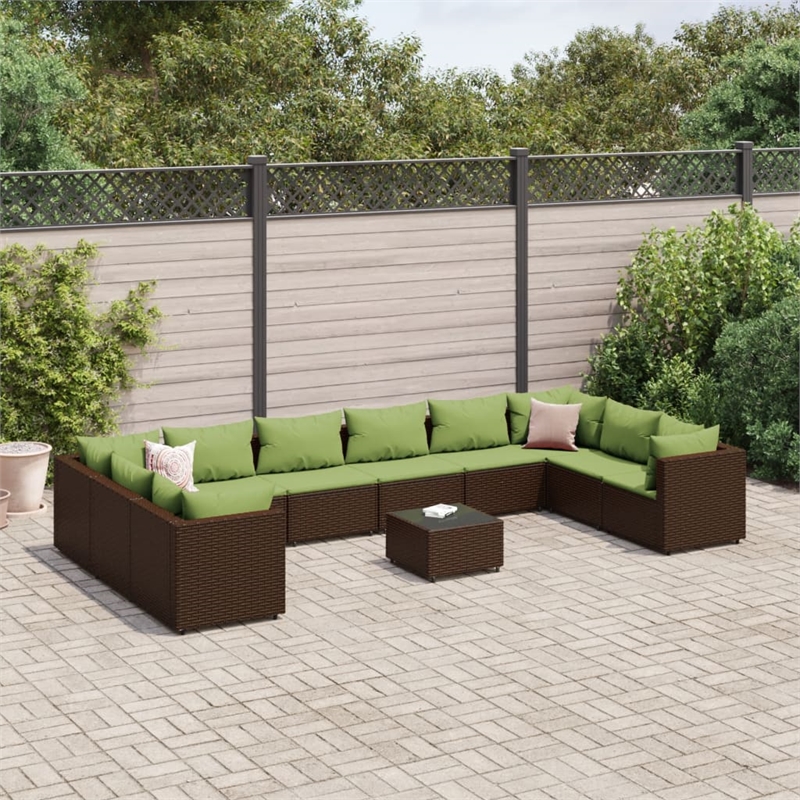 Afuera Living 11 Piece Poly Rattan Lounge Set in Green/Brown