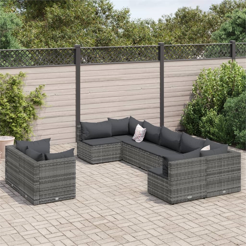 Afuera Living 9 Piece Poly Rattan Large Patio Sofa Set in Gray