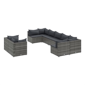 Afuera Living 9 Piece Poly Rattan Large Patio Sofa Set in Gray