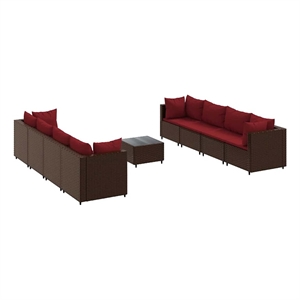 Afuera Living Contemporary 9 Piece Steel Lounge Set in Red/Brown
