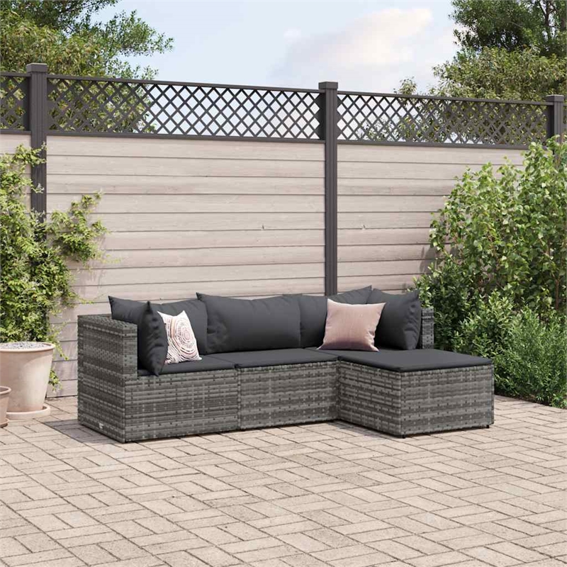 Afuera Living Contemporary 4 Piece Poly Rattan Lounge Set in Gray