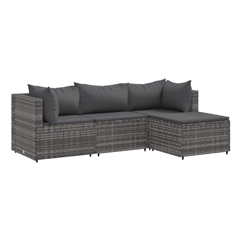 Afuera Living Contemporary 4 Piece Poly Rattan Lounge Set in Gray
