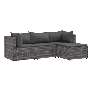 Afuera Living Contemporary 4 Piece Poly Rattan Lounge Set in Gray