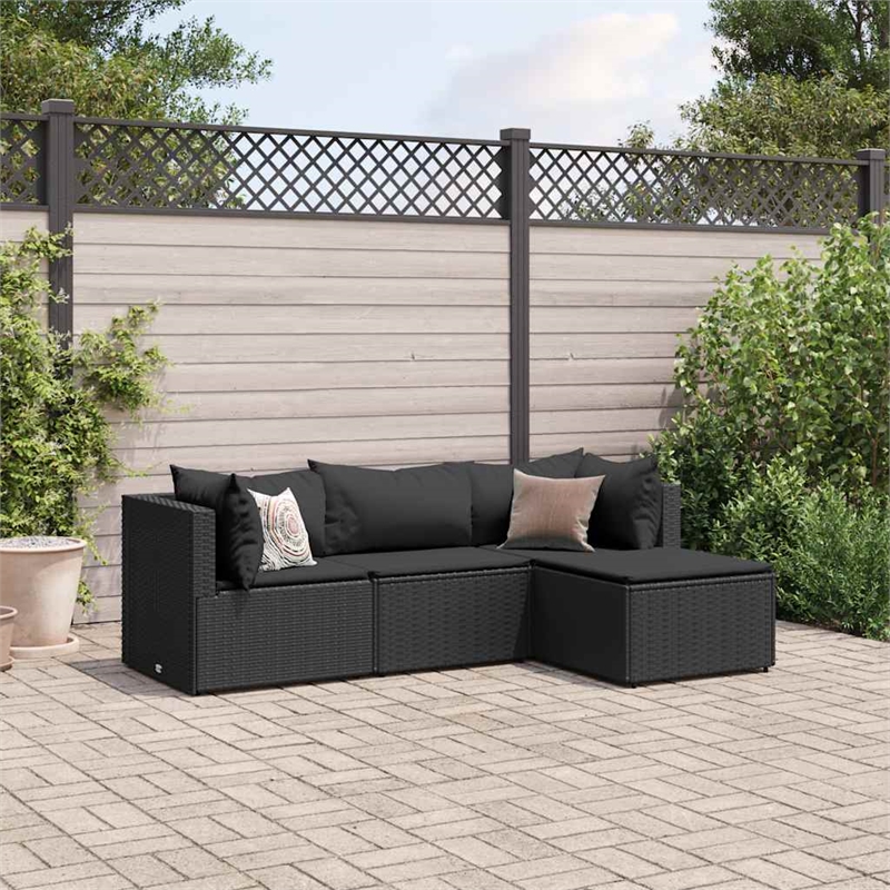 Afuera Living Contemporary 4 Piece Poly Rattan Small Lounge Set in Black