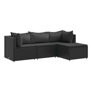Afuera Living Contemporary 4 Piece Poly Rattan Small Lounge Set in Black