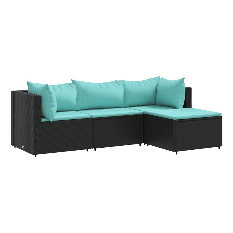 Afuera Living Synthetic Poly Rattan 4 Piece Lounge Set in Black/Blue