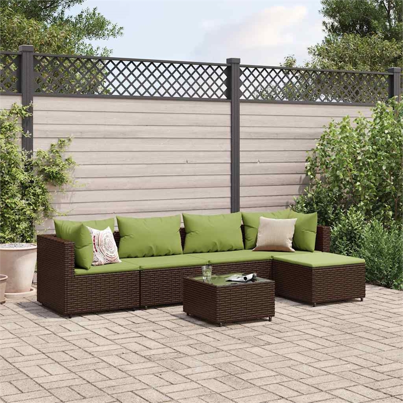 Afuera Living Contemporary 6 Piece Poly Rattan Lounge Set in Brown