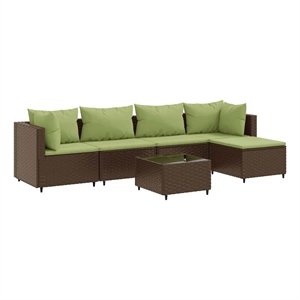 Afuera Living Contemporary 6 Piece Poly Rattan Lounge Set in Brown