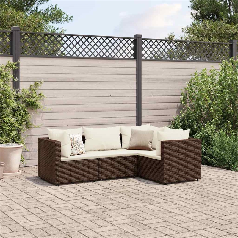 Afuera Living Contemporary 4 Piece Poly Rattan Small Lounge Set in Brown