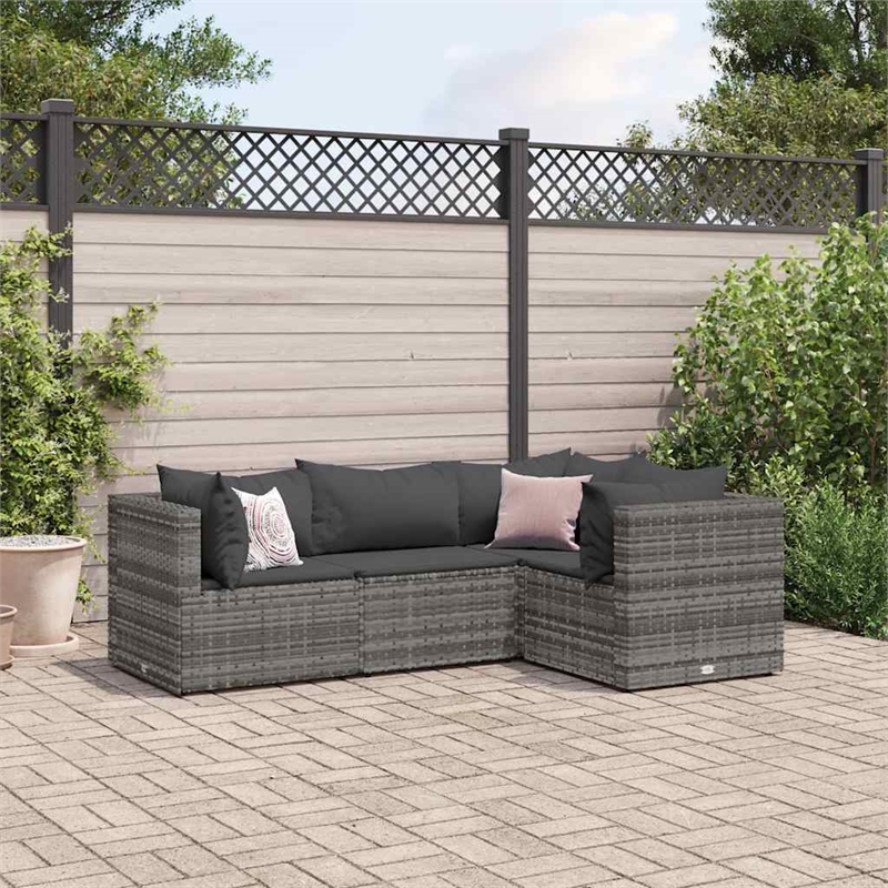Afuera Living Contemporary 4 Piece Poly Rattan Small Lounge Set in Gray