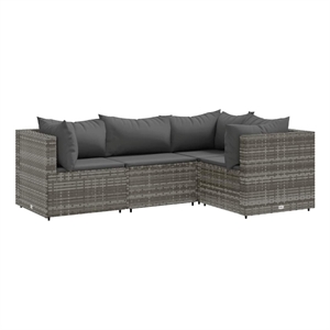 Afuera Living Contemporary 4 Piece Poly Rattan Small Lounge Set in Gray