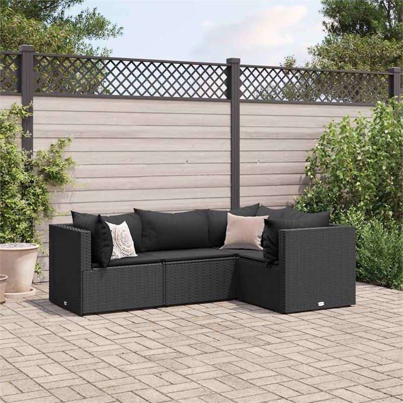 Afuera Living Contemporary 4 Piece Poly Rattan Lounge Set in Black