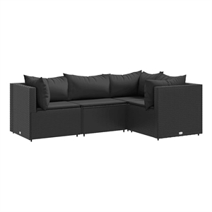 Afuera Living Contemporary 4 Piece Poly Rattan Lounge Set in Black