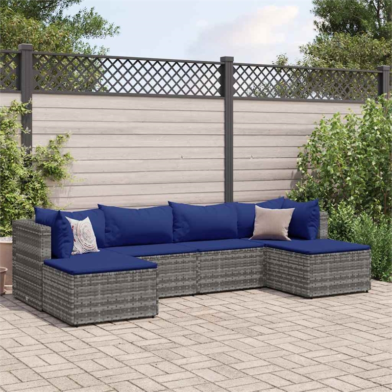 Afuera Living Contemporary 6 Piece Poly Rattan Medium Lounge Set in Gray