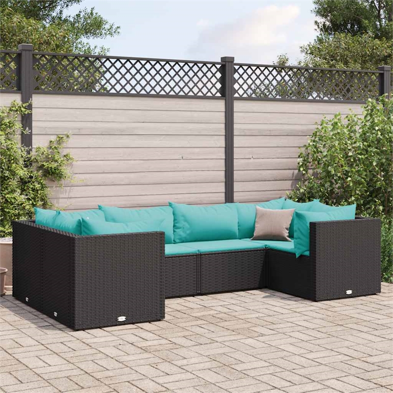 Afuera Living Contemporary 6 Piece Poly Rattan Lounge Set in Black/Blue