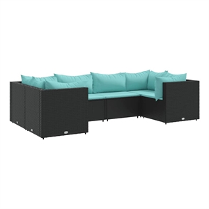 Afuera Living Contemporary 6 Piece Poly Rattan Lounge Set in Black/Blue