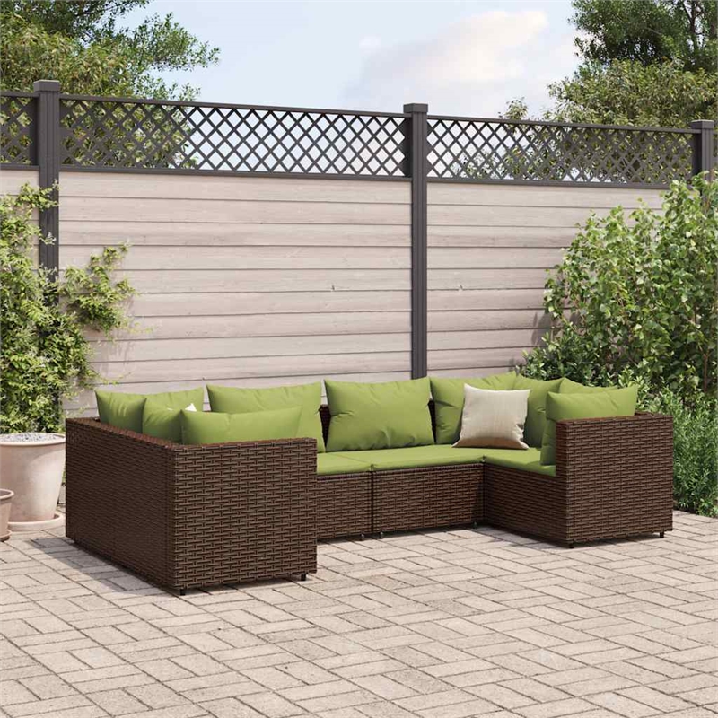 Afuera Living Contemporary 6 Piece Poly Rattan Lounge Set in Brown