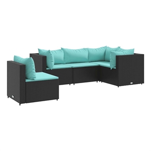 Afuera Living Contemporary 5 Piece Steel Lounge Set in Black/Blue