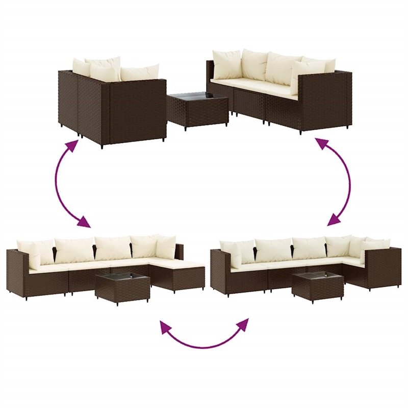 Afuera Living Contemporary 6 Piece Poly Rattan Lounge Set in Brown/Cream