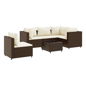 Afuera Living Contemporary 6 Piece Poly Rattan Lounge Set in Brown/Cream