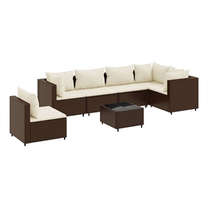 Afuera Living Contemporary 7 Piece Steel Lounge Set in Brown/Cream