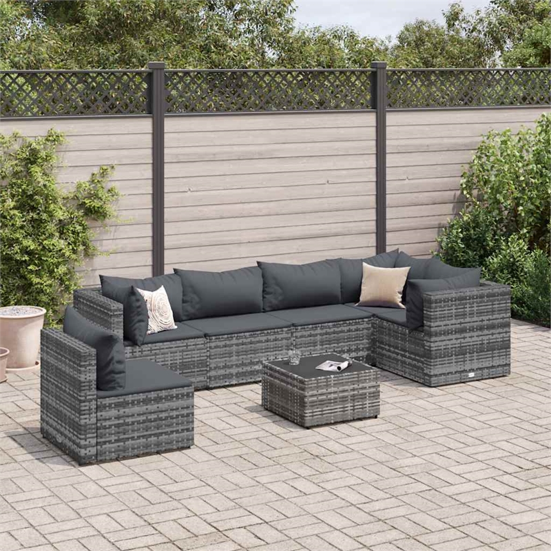 Afuera Living Contemporary 7 Piece Poly Rattan Lounge Set in Gray