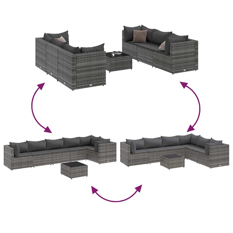 Afuera Living Contemporary 7 Piece Poly Rattan Lounge Set in Gray