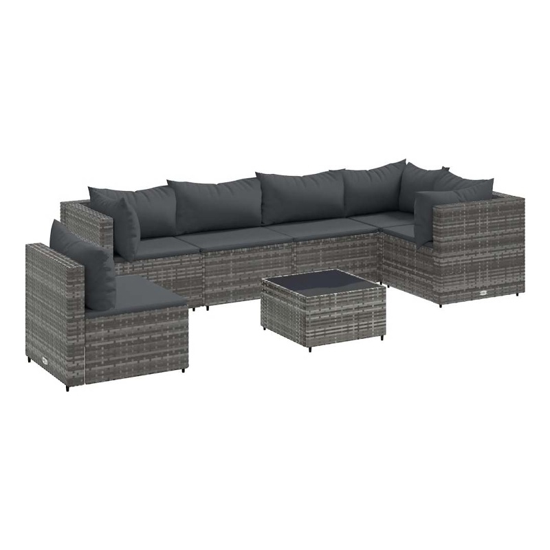Afuera Living Contemporary 7 Piece Poly Rattan Lounge Set in Gray