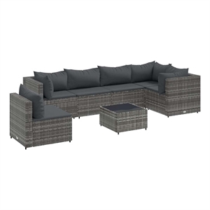 Afuera Living Contemporary 7 Piece Poly Rattan Lounge Set in Gray